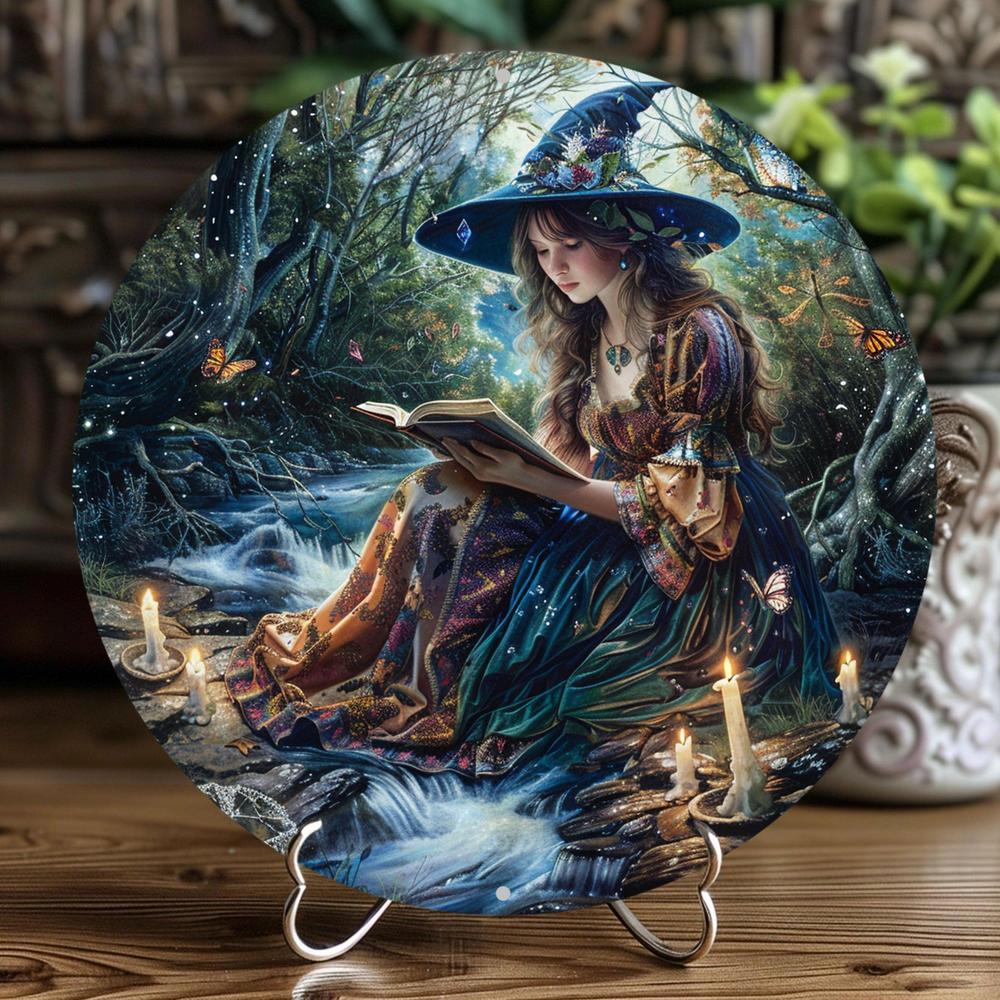Enchanted Forest Reading Witch Wall Art Witchcraft Metal Sign For Halloween Witchy Wall Decor-MoonChildWorld