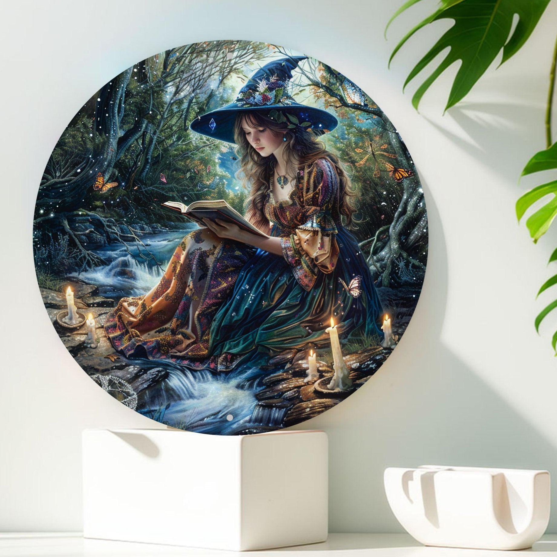 Enchanted Forest Reading Witch Wall Art Witchcraft Metal Sign For Halloween Witchy Wall Decor-MoonChildWorld