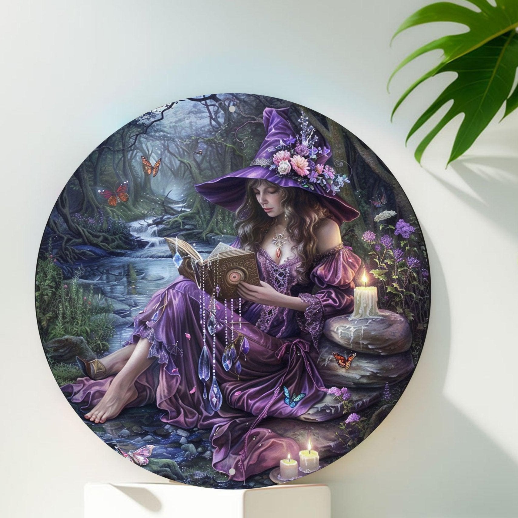 Enchanted Forest Reading Witch Wall Art Witchcraft Metal Sign For Halloween Witchy Wall Decor-MoonChildWorld