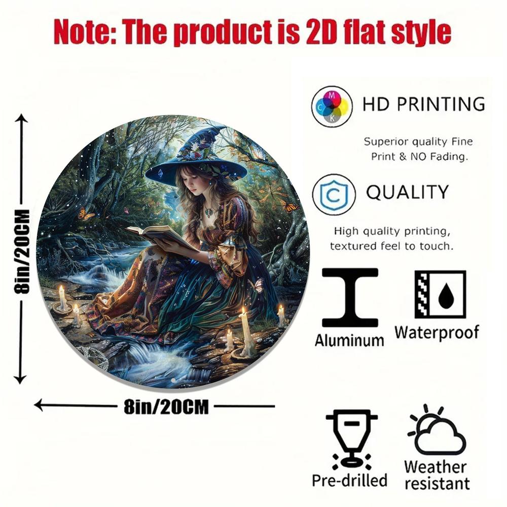 Enchanted Forest Reading Witch Wall Art Witchcraft Metal Sign For Halloween Witchy Wall Decor-MoonChildWorld