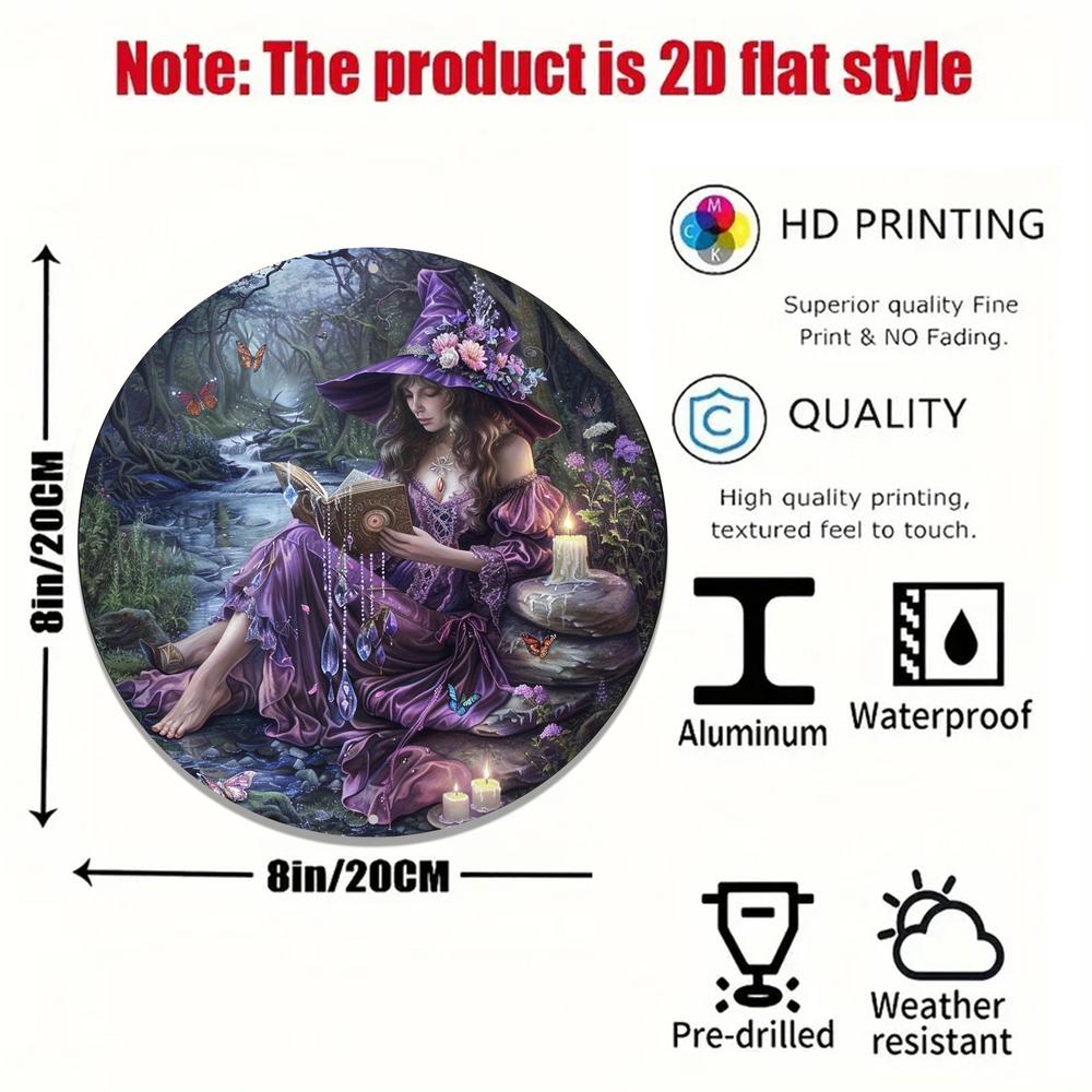 Enchanted Forest Reading Witch Wall Art Witchcraft Metal Sign For Halloween Witchy Wall Decor-MoonChildWorld