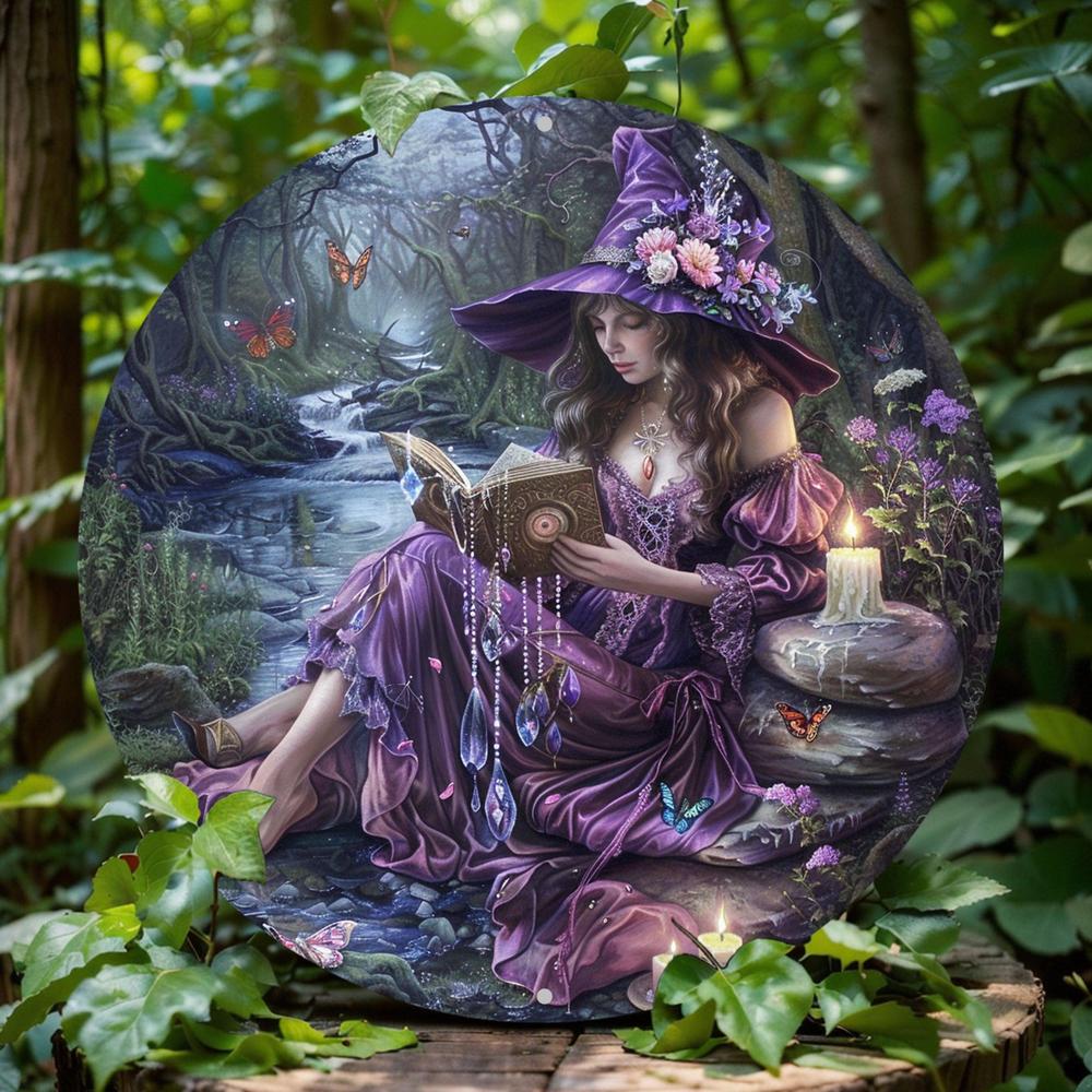 Enchanted Forest Reading Witch Wall Art Witchcraft Metal Sign For Halloween Witchy Wall Decor-MoonChildWorld