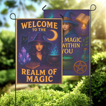 Enchanted Realm Witch Garden Flag and House Flag for Halloween Decor