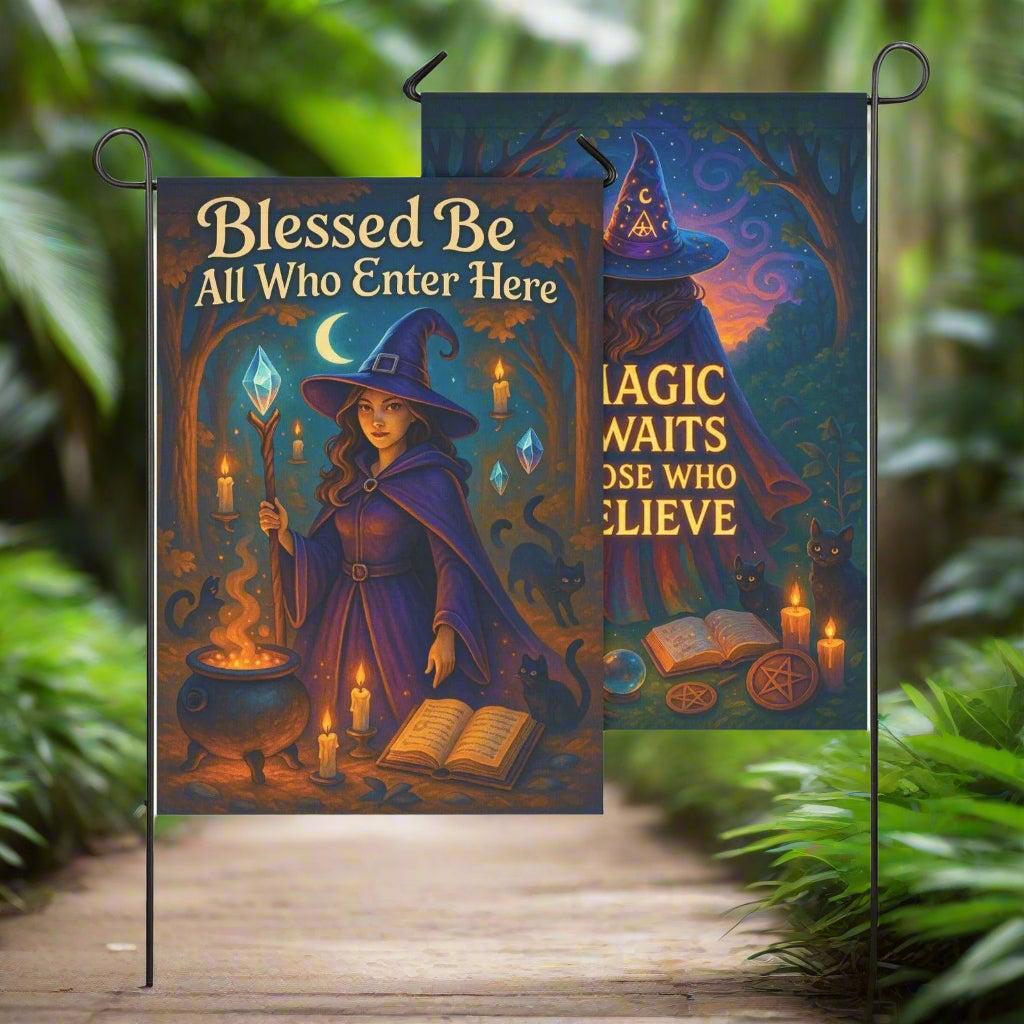 Enchanted Twilight Witchcraft Garden Flag & Wicca House Flag - Halloween Outdoor Decor-MoonChildWorld