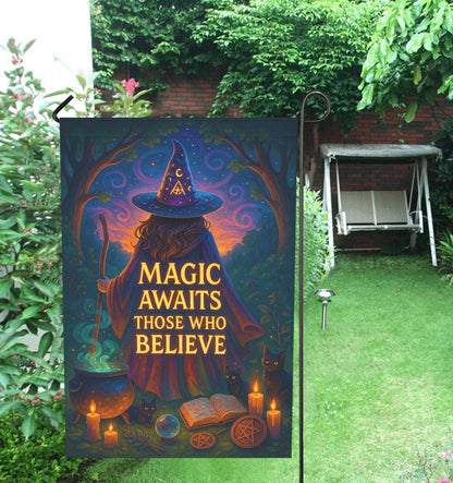 Enchanted Twilight Witchcraft Garden Flag & Wicca House Flag - Halloween Outdoor Decor-MoonChildWorld