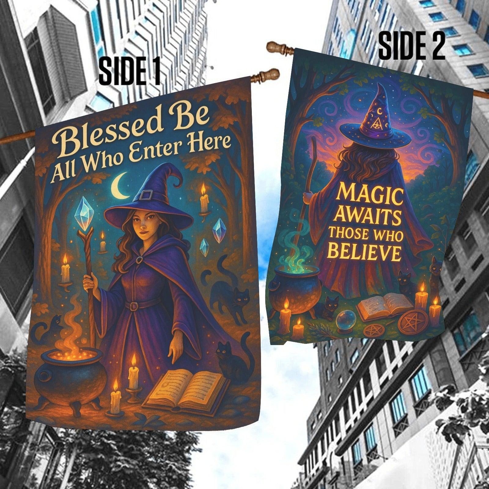 Enchanted Twilight Witchcraft Garden Flag & Wicca House Flag - Halloween Outdoor Decor-MoonChildWorld