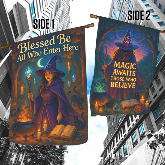 Enchanted Twilight Witchcraft Garden Flag & Wicca House Flag - Halloween Outdoor Decor