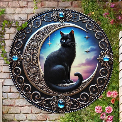 Enchanting Black Cat on a Crescent Moon Metal Sign-MoonChildWorld