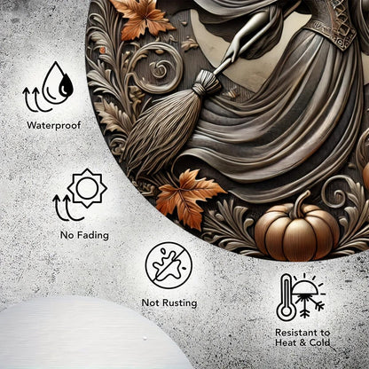 Enchanting Witch with Broom Witch Metal Sign Halloween Decor-MoonChildWorld