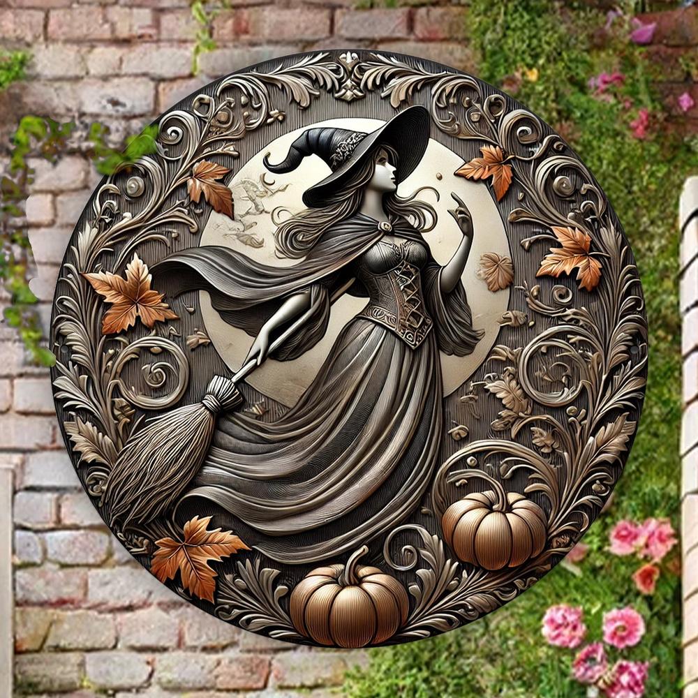 Enchanting Witch with Broom Witch Metal Sign Halloween Decor-MoonChildWorld