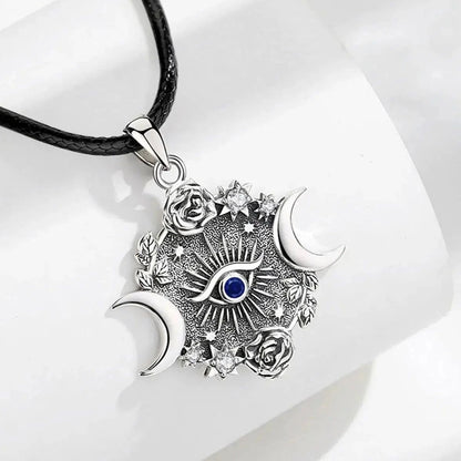 Eye Of Horus Triple Moon Goddess Necklace Wiccan Jewelry-MoonChildWorld