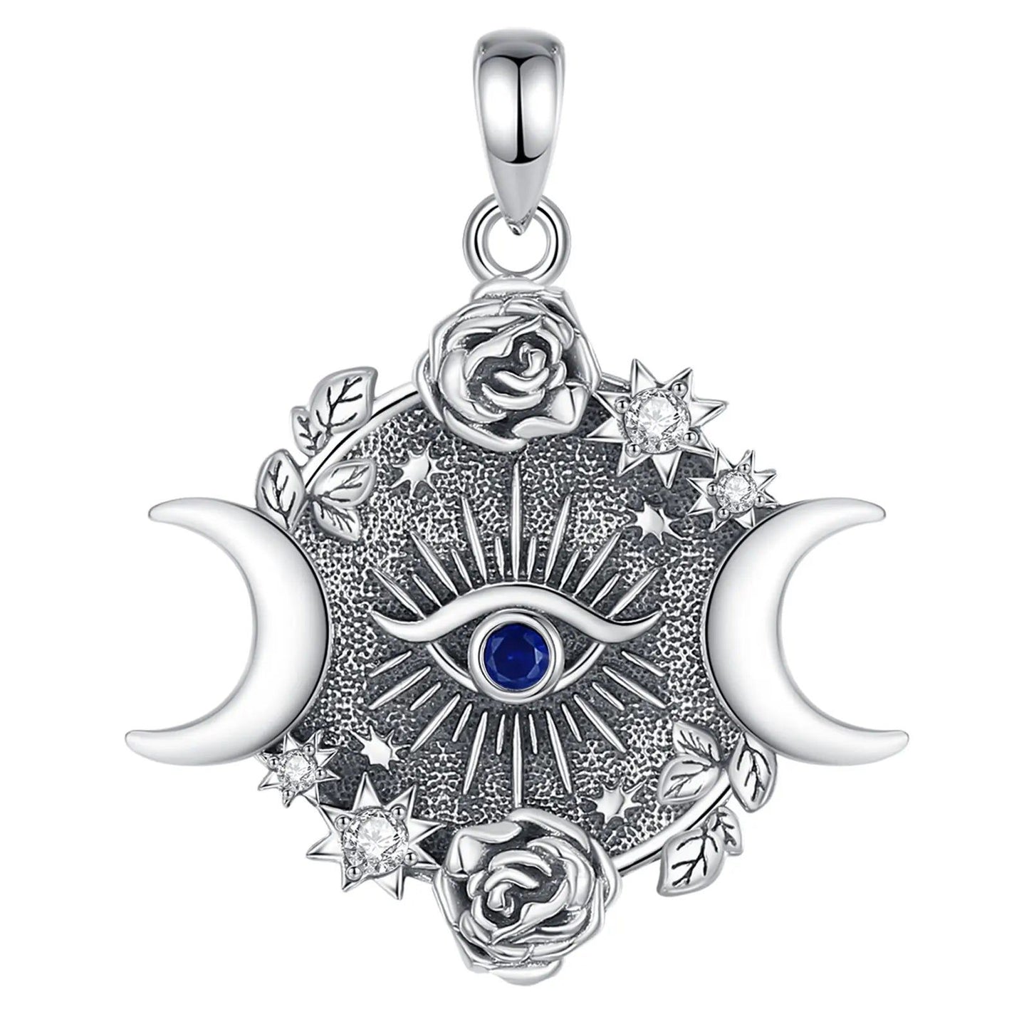 Eye Of Horus Triple Moon Goddess Necklace Wiccan Jewelry-MoonChildWorld