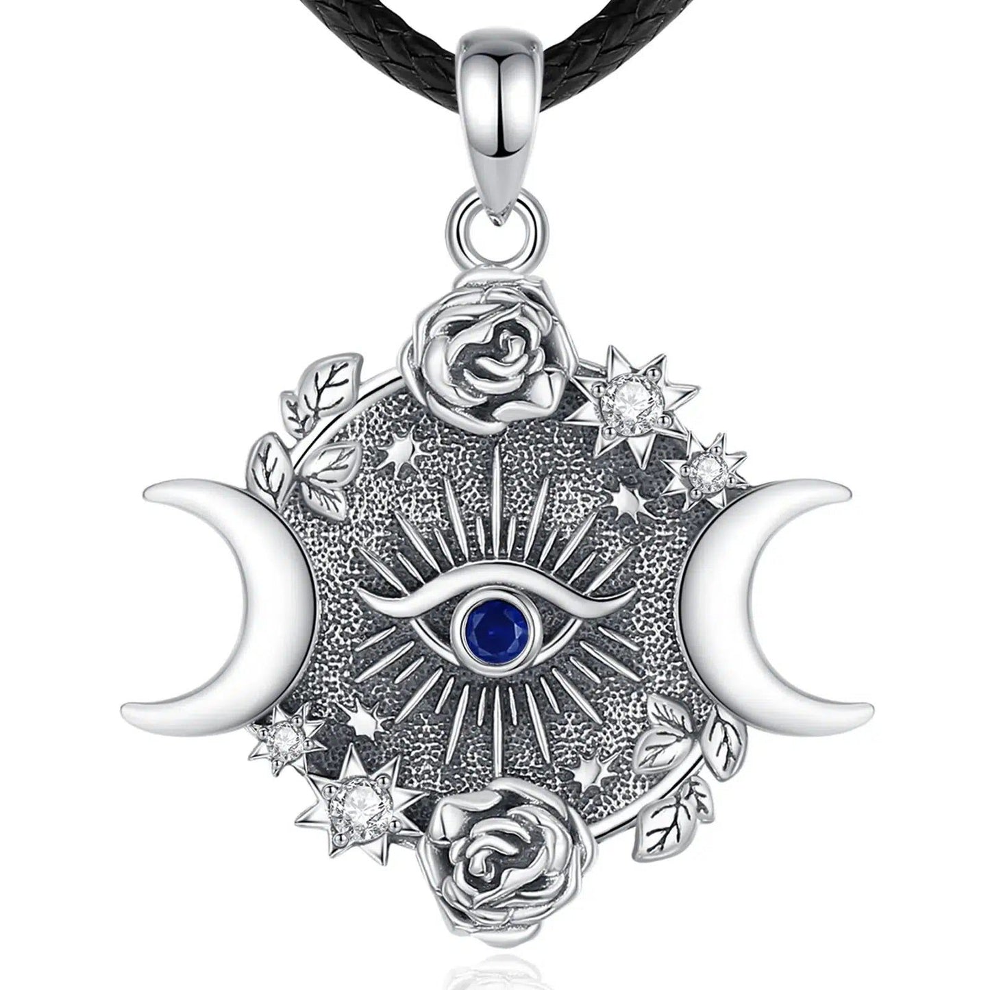 Eye Of Horus Triple Moon Goddess Necklace Wiccan Jewelry-MoonChildWorld