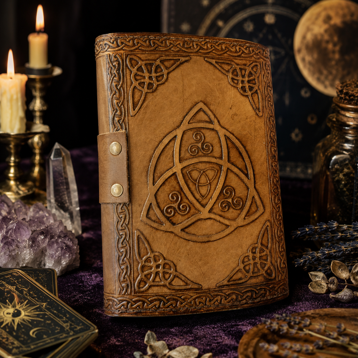 Eye of Horus third eye leather journal – handmade antique witch grimoire diary, deckle pages, view 2