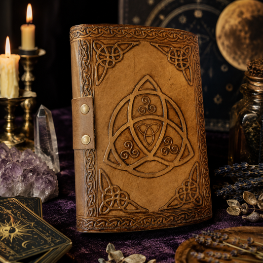 Eye of Horus third eye leather journal – handmade antique witch grimoire diary, deckle pages, view 2