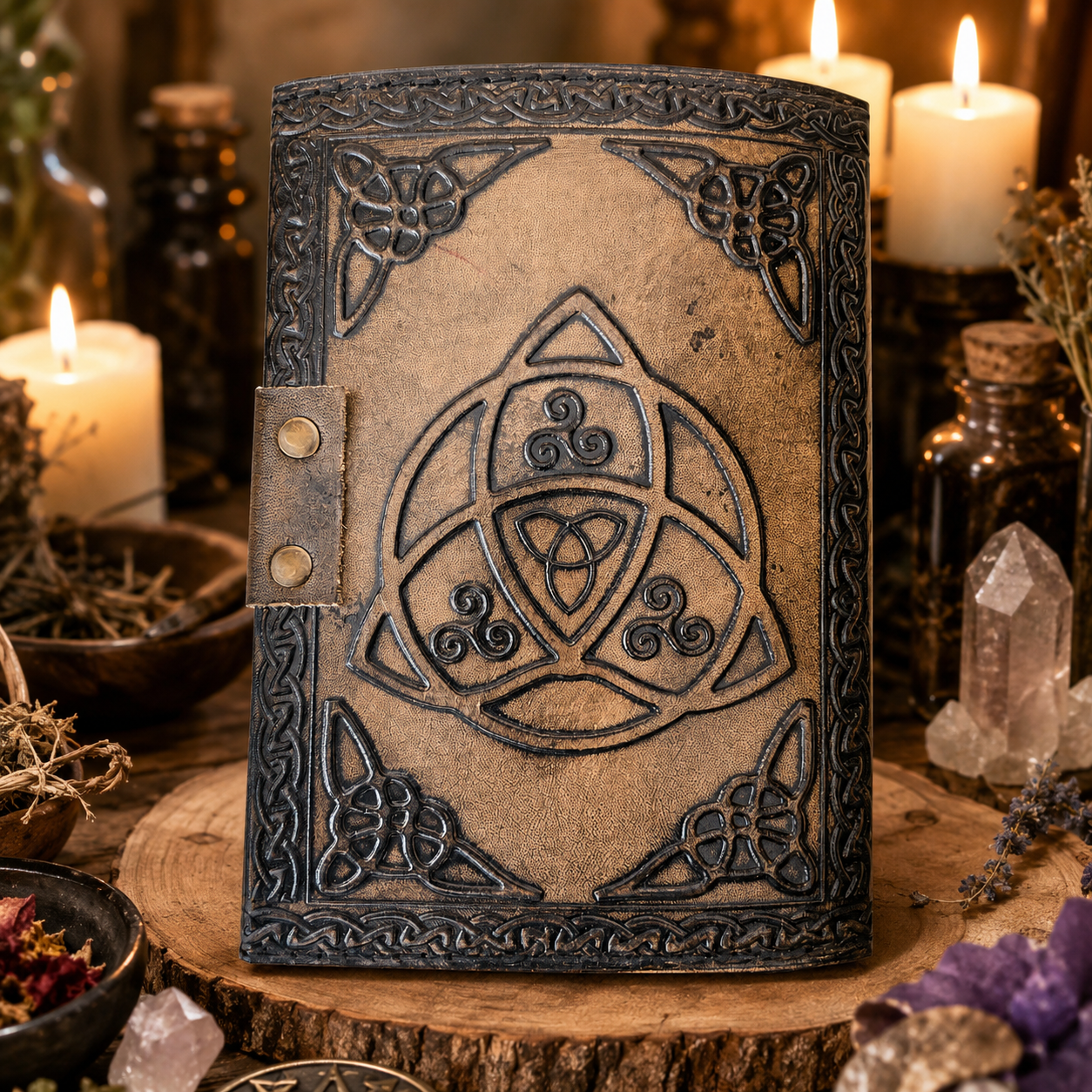 Eye of Horus third eye leather journal – handmade witch grimoire book of shadows, Egyptian design, view 2