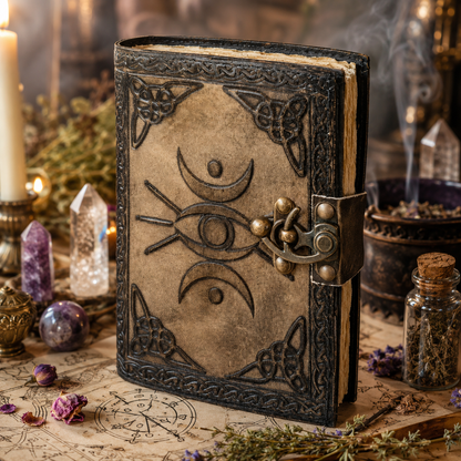 Eye of Horus third eye leather journal – handmade witch grimoire book of shadows, Egyptian design, view 4
