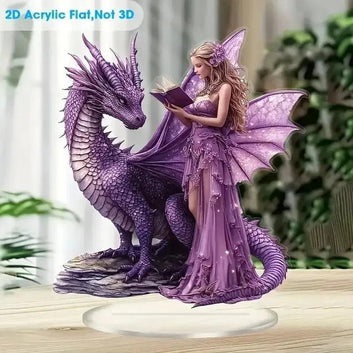 Fairy Elf & Dragon 2D Flat Acrylic Table Ornament Pagan Elves Desk Ornament Wicca Home Decor-MoonChildWorld