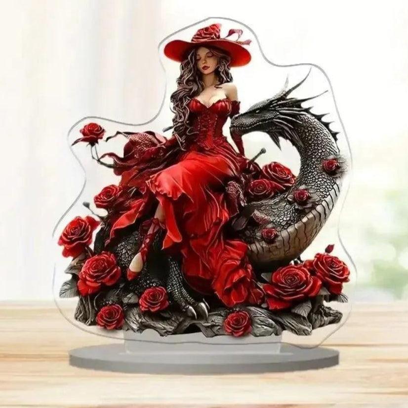 Fairy Elf & Dragon 2D Flat Acrylic Table Ornament Pagan Elves Desk Ornament Wicca Home Decor-MoonChildWorld