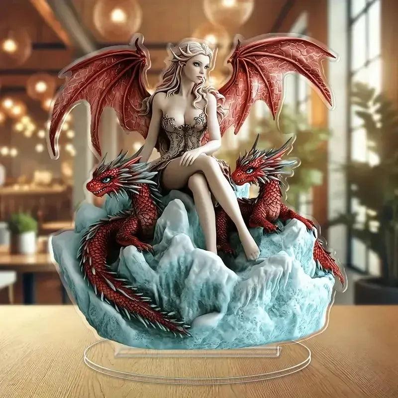 Fairy Elf & Dragon 2D Flat Acrylic Table Ornament Pagan Elves Desk Ornament Wicca Home Decor-MoonChildWorld