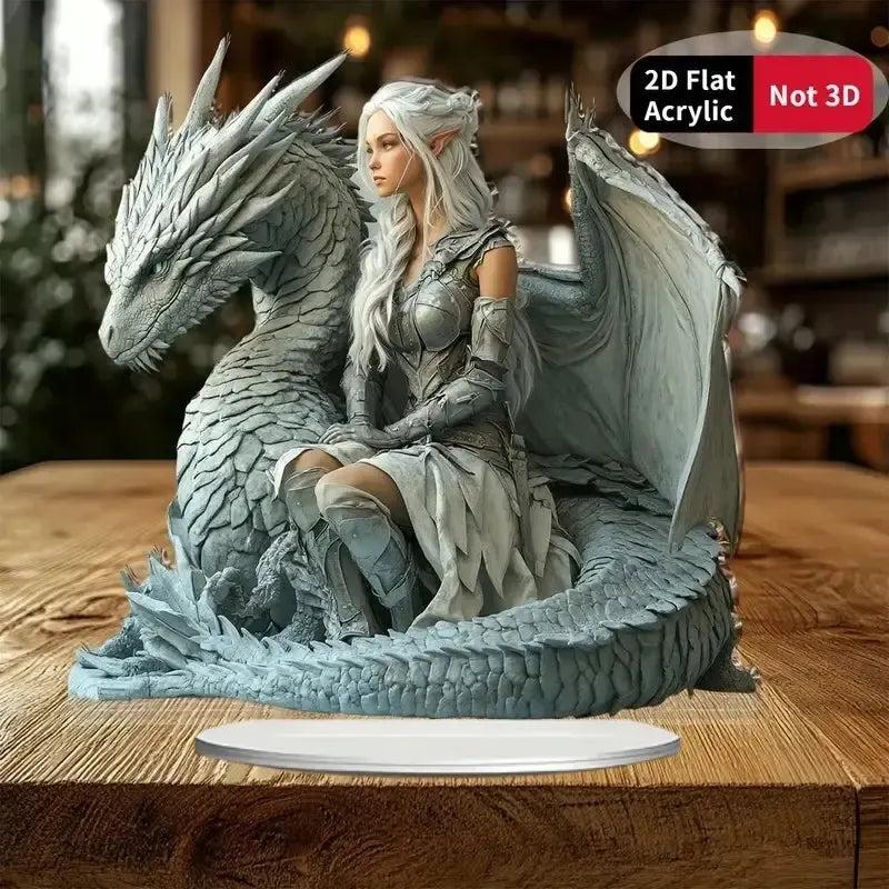 Fairy Elf & Dragon 2D Flat Acrylic Table Ornament Pagan Elves Desk Ornament Wicca Home Decor-MoonChildWorld