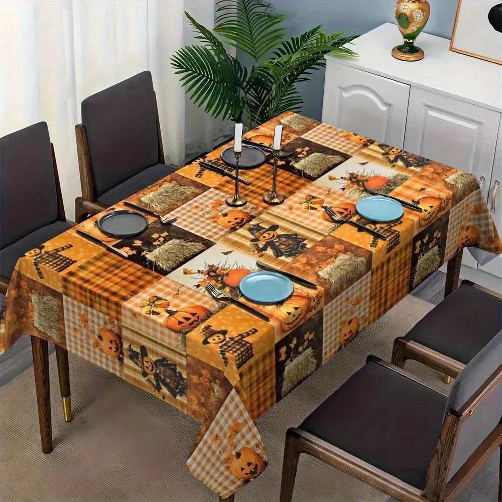 Fall Thanksgiving Pumpkins Scarecrow Tablecloth Witchy Halloween Table Decor-MoonChildWorld