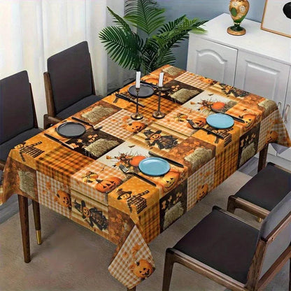 Fall Thanksgiving Pumpkins Scarecrow Tablecloth Witchy Halloween Table Decor-MoonChildWorld