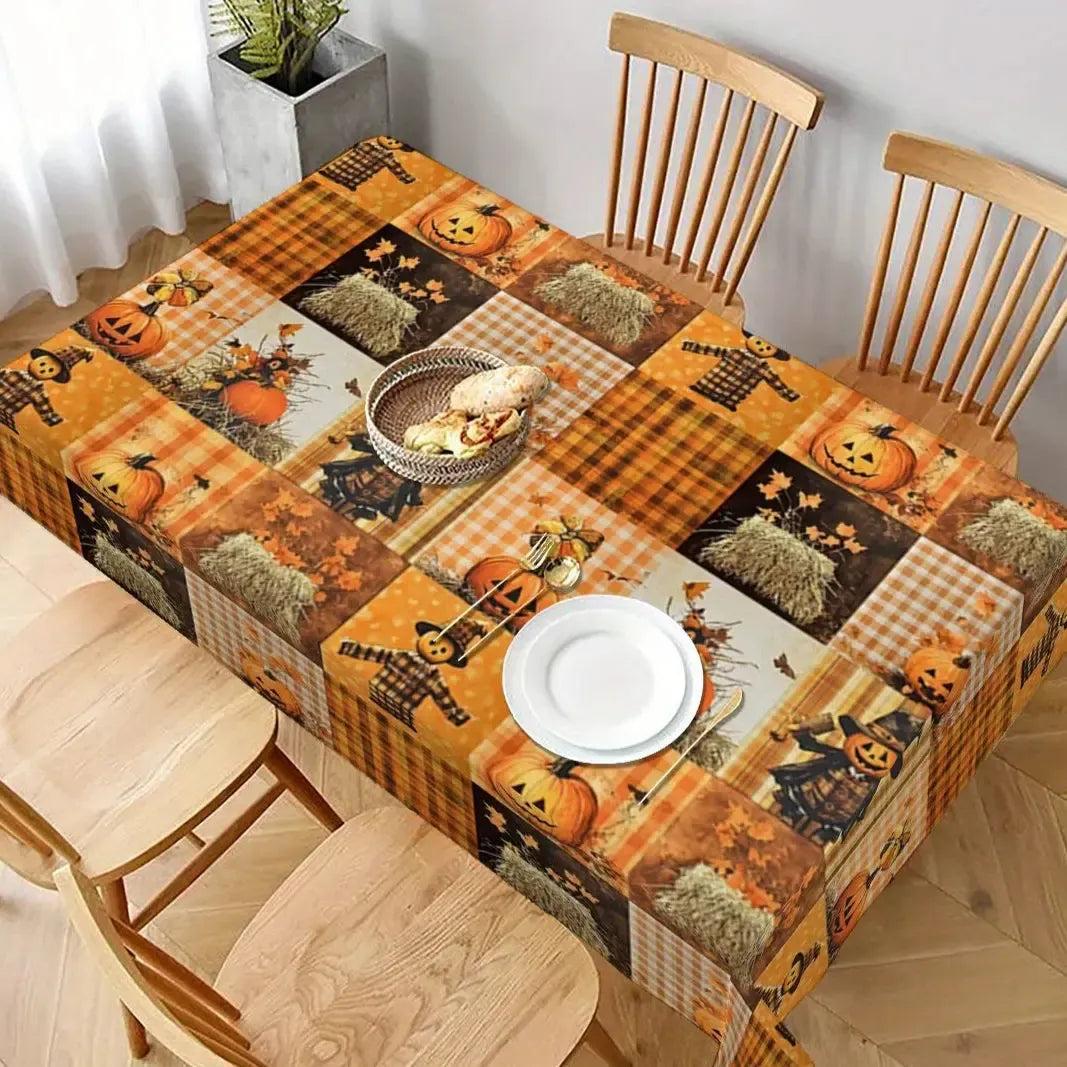 Fall Thanksgiving Pumpkins Scarecrow Tablecloth Witchy Halloween Table Decor-MoonChildWorld