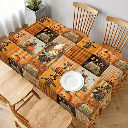 Fall Thanksgiving Pumpkins Scarecrow Tablecloth Witchy Halloween Table Decor-MoonChildWorld