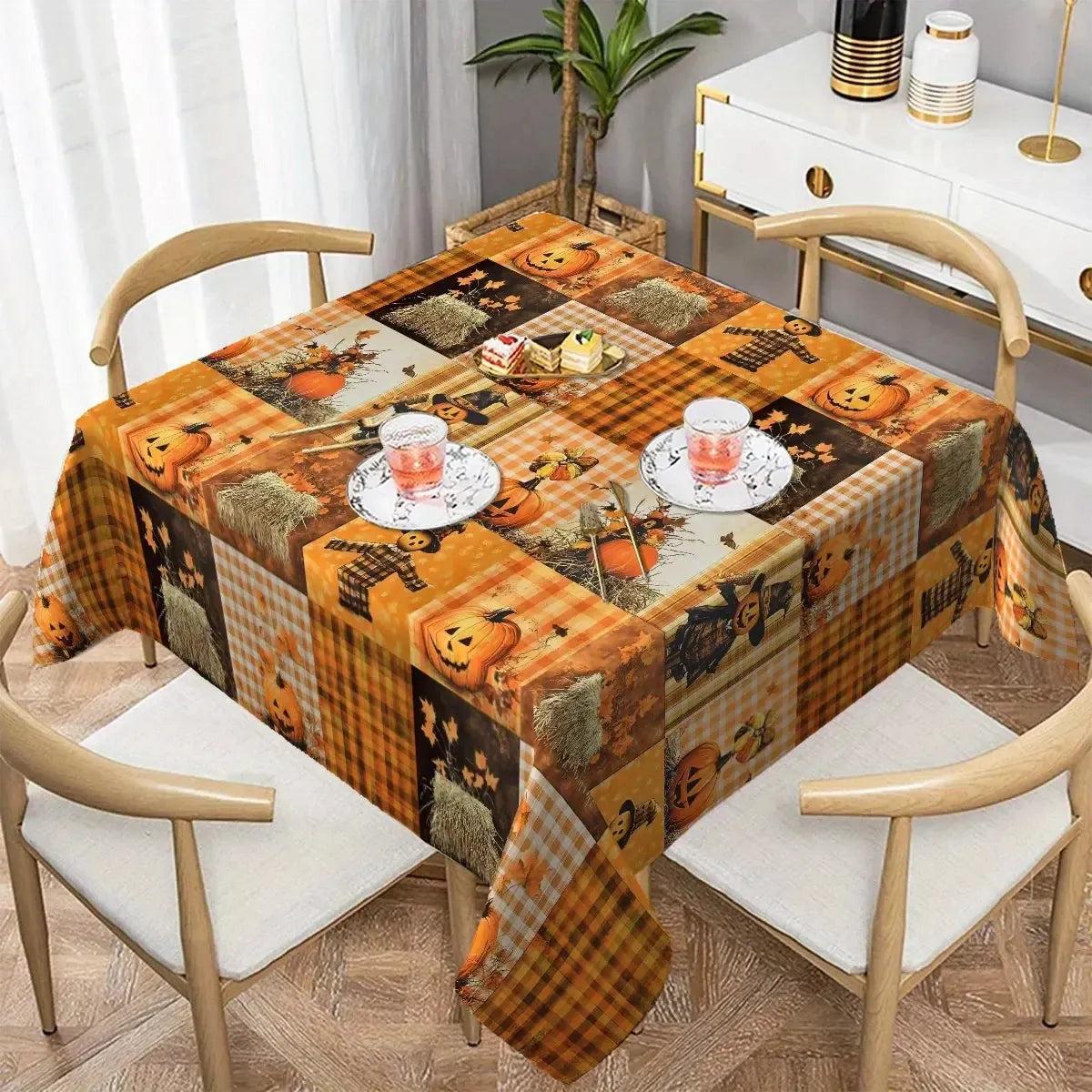 Fall Thanksgiving Pumpkins Scarecrow Tablecloth Witchy Halloween Table Decor-MoonChildWorld