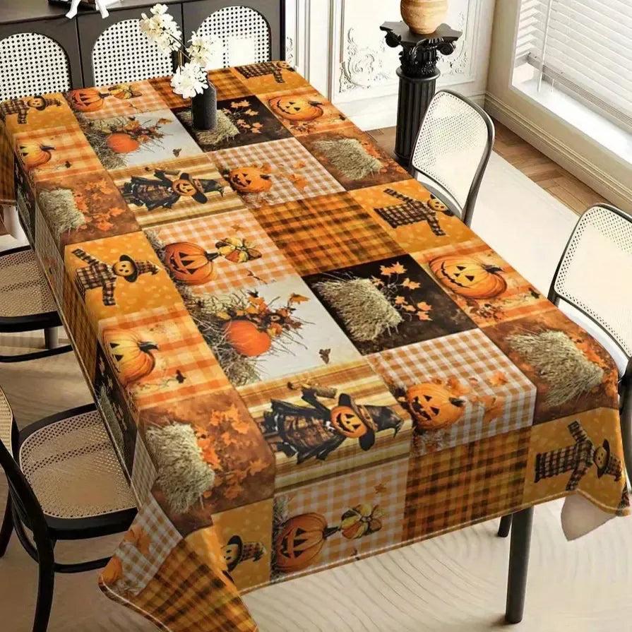 Fall Thanksgiving Pumpkins Scarecrow Tablecloth Witchy Halloween Table Decor-MoonChildWorld