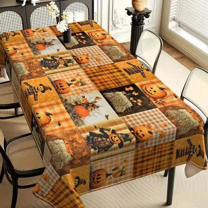 Fall Thanksgiving Pumpkins Scarecrow Tablecloth Witchy Halloween Table Decor-MoonChildWorld