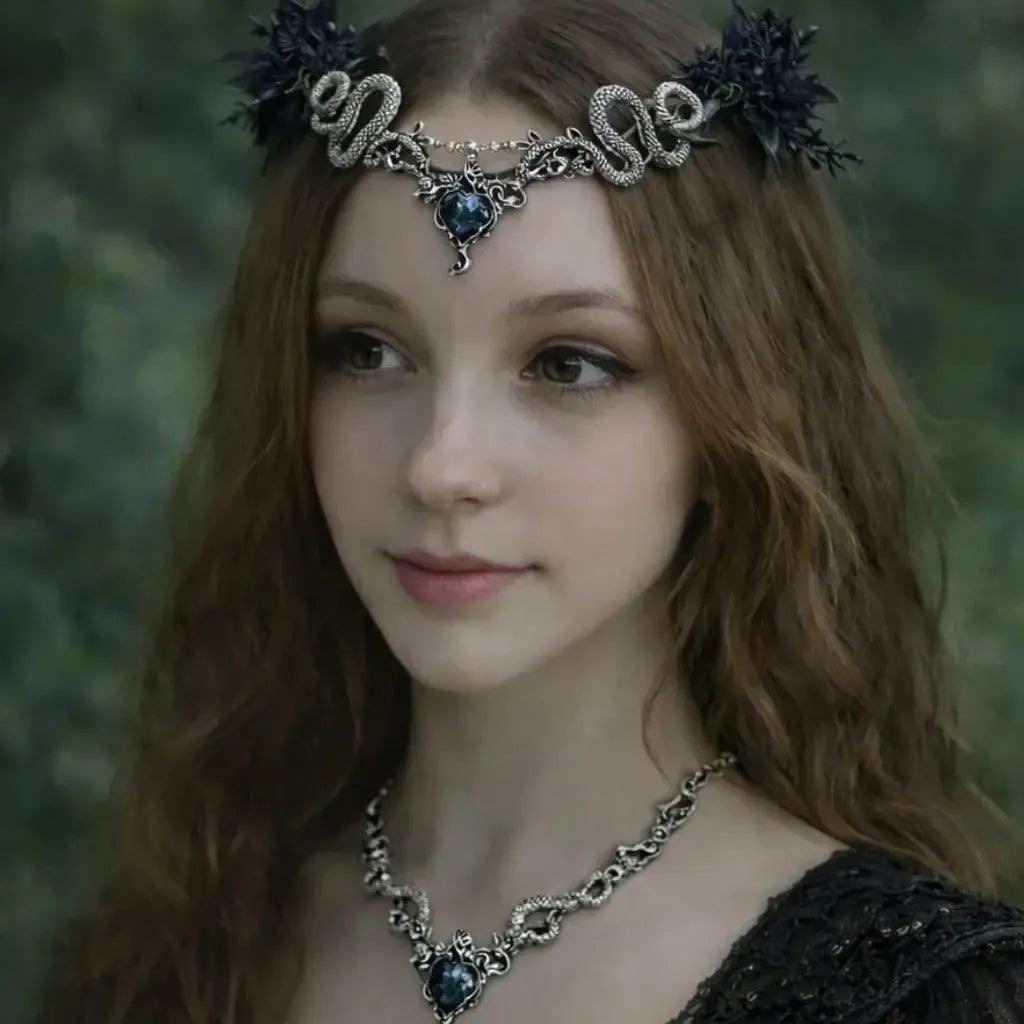 Fantasy Snake Crown Gothic Dark Elf Headpiece - Medieval Witch Crown for Renaissance Faire & Pagan Hair Jewelry-MoonChildWorld