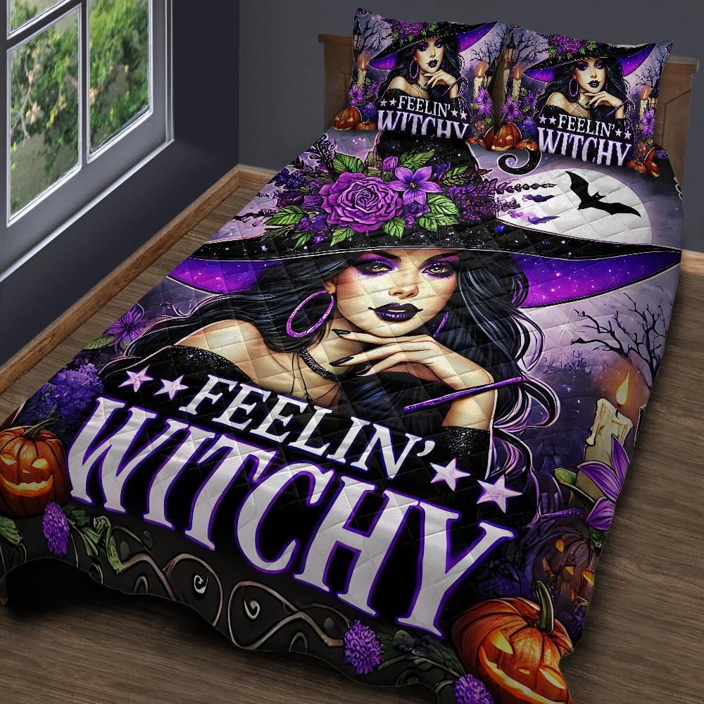 Feeling Witchy Gothic Quilt Bedding Set for Halloween Home Decor-MoonChildWorld