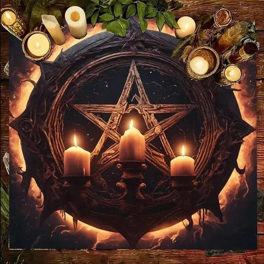 Fiery Pentagram Witchcraft Tarot Tablecloth – Mystical Altar Cloth for Divination, Meditation & Home Decor-MoonChildWorld