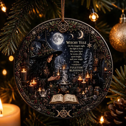 Dark Witch Ceramic Ornament – Gothic Halloween Christmas Tree Decor_mockup_1.webp