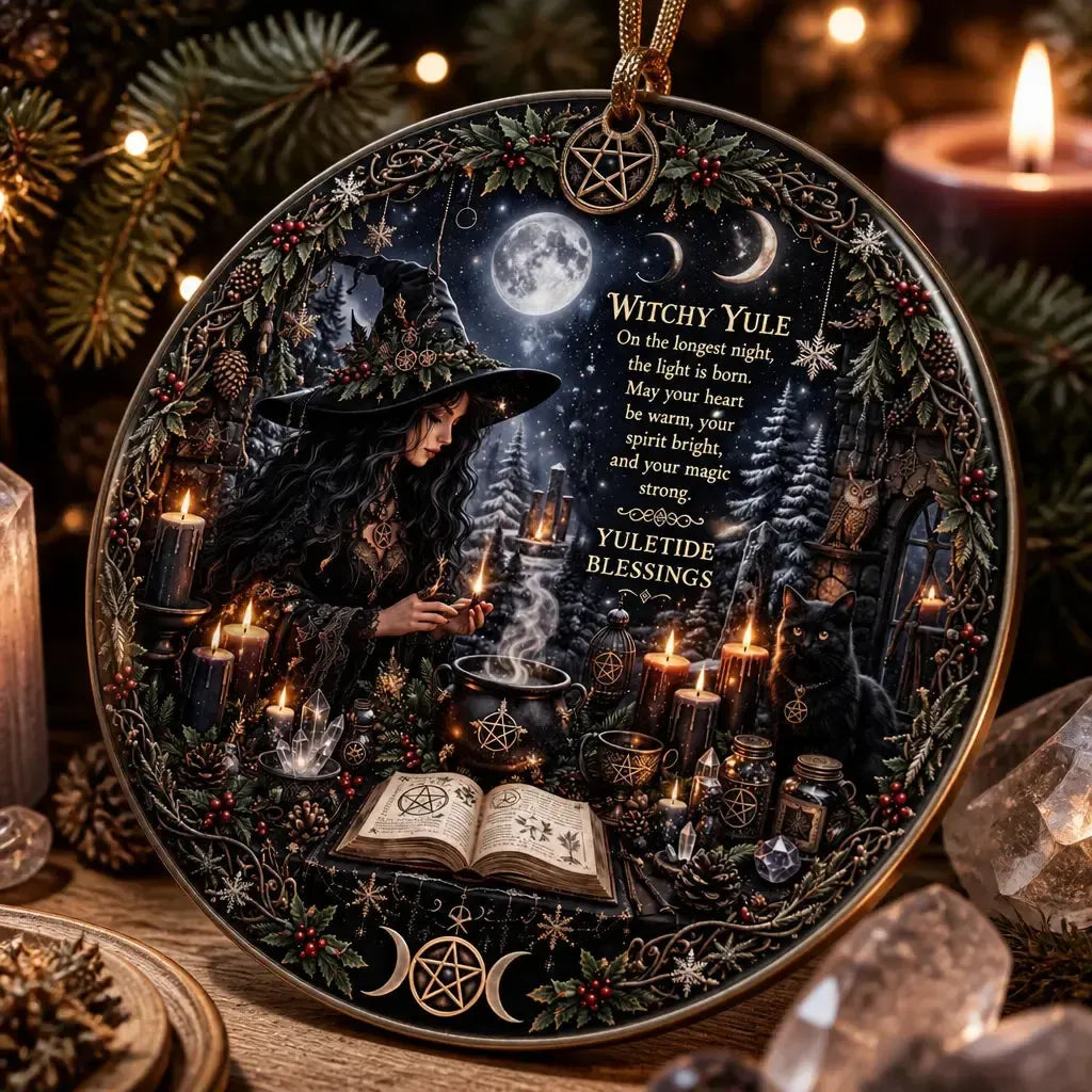 Dark Witch Ceramic Ornament – Gothic Halloween Christmas Tree Decor_mockup_2.webp