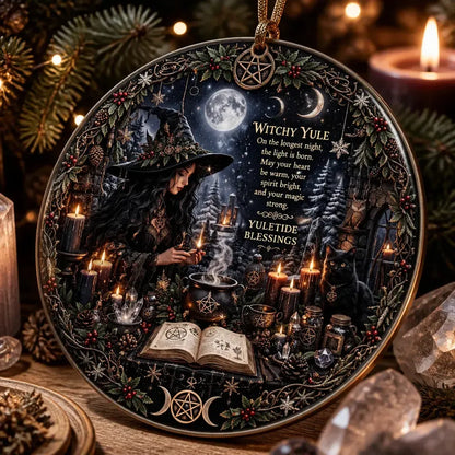 Dark Witch Ceramic Ornament – Gothic Halloween Christmas Tree Decor_mockup_2.webp