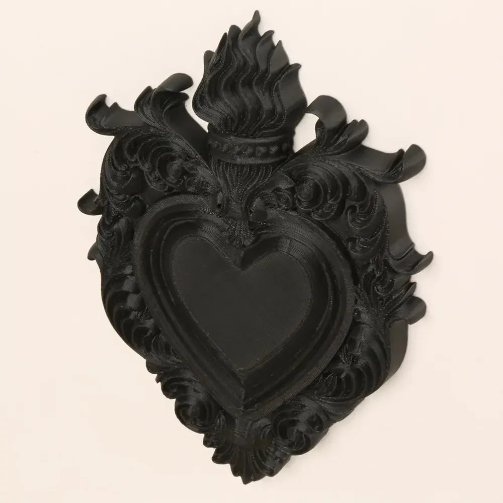 Gothic large flaming sacred heart black wall hanging – dark romantic Victorian witchy home decor