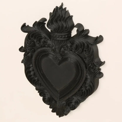 Gothic large flaming sacred heart black wall hanging – dark romantic Victorian witchy home decor