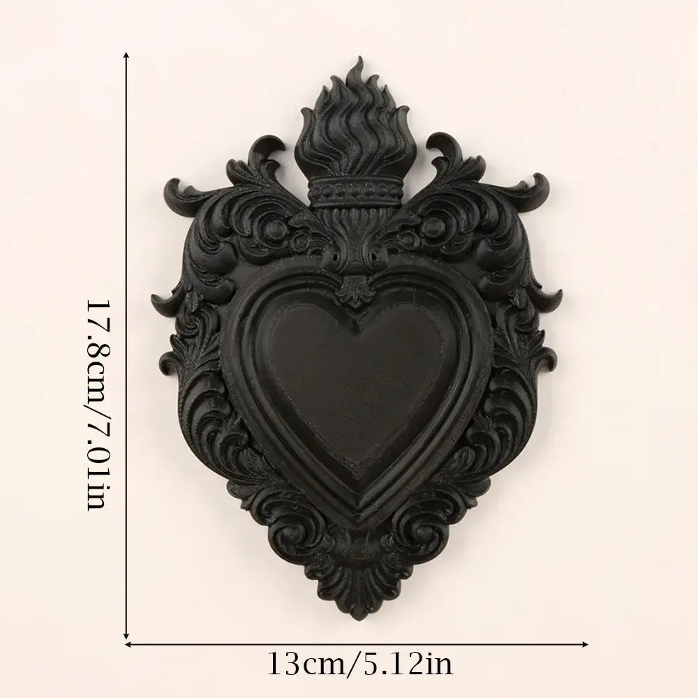 Matte black large flaming heart gothic wall decor – Halloween witchy home retro wall art