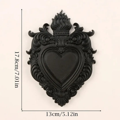 Matte black large flaming heart gothic wall decor – Halloween witchy home retro wall art