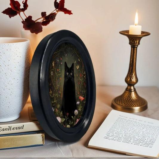 Floral Black Cat Picture Frame Wall Decoration – back view