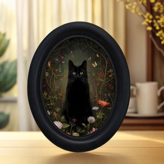 Floral Black Cat Picture Frame Wall Decoration – front view