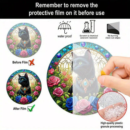 Floral Black Cat Suncatcher Witchy Acrylic Sign-MoonChildWorld