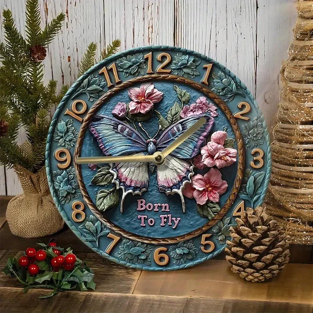 Floral Butterfly Wall Clock - Spirit Butterfly Clock Mystic Home Decor-MoonChildWorld