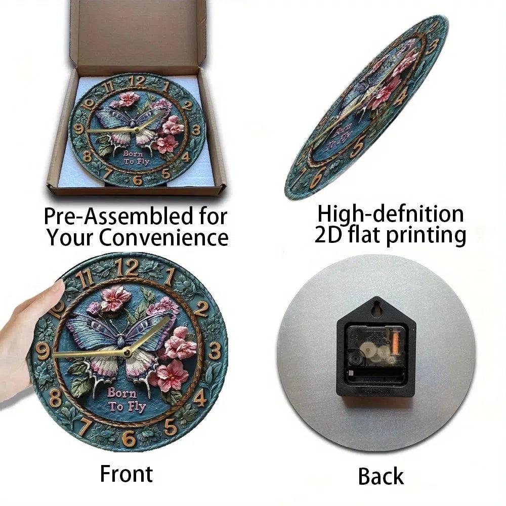 Floral Butterfly Wall Clock - Spirit Butterfly Clock Mystic Home Decor-MoonChildWorld