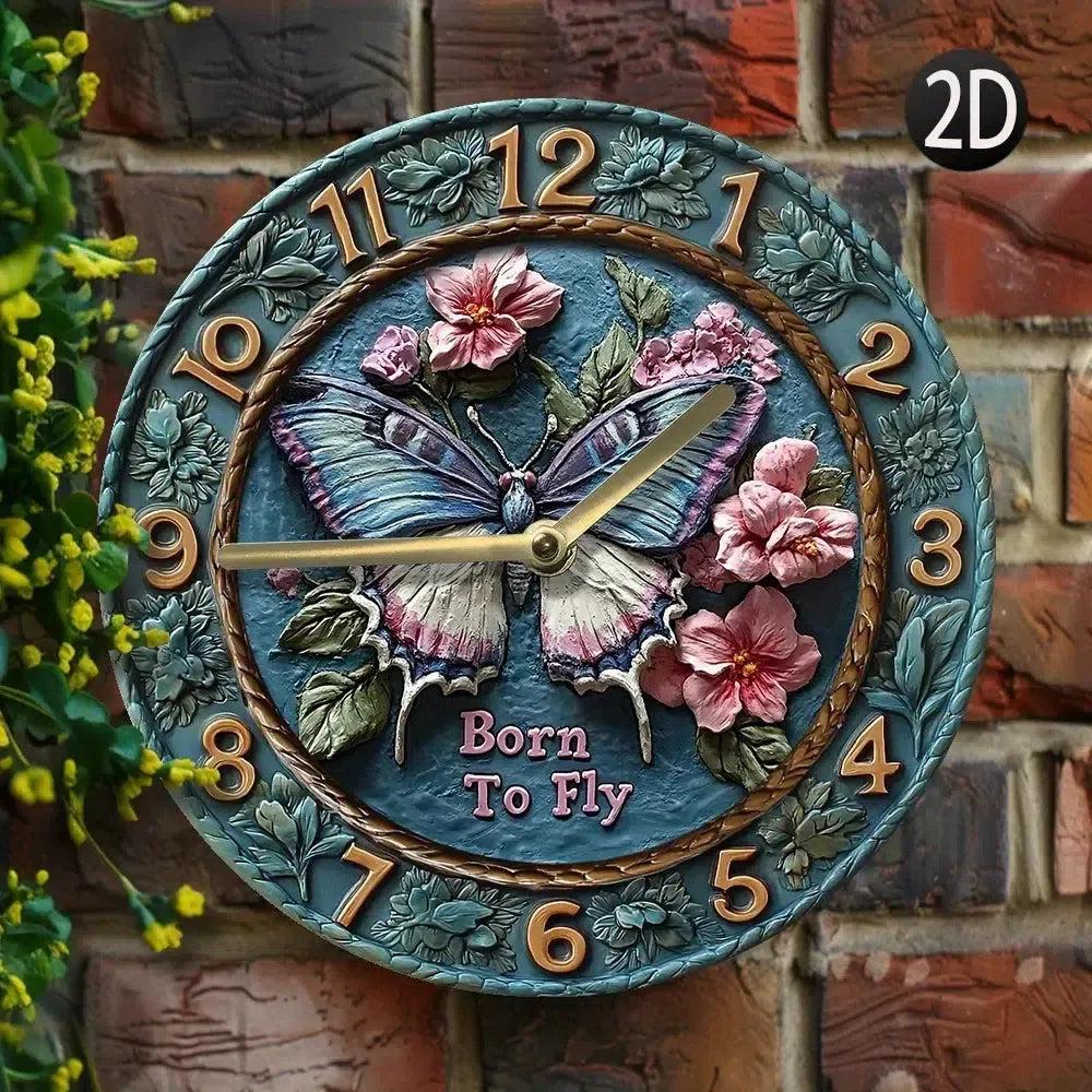 Floral Butterfly Wall Clock - Spirit Butterfly Clock Mystic Home Decor-MoonChildWorld