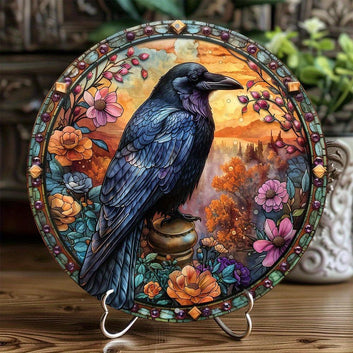 Floral Dark Crow Metal Sign Witchy Raven Gothic Decor-MoonChildWorld