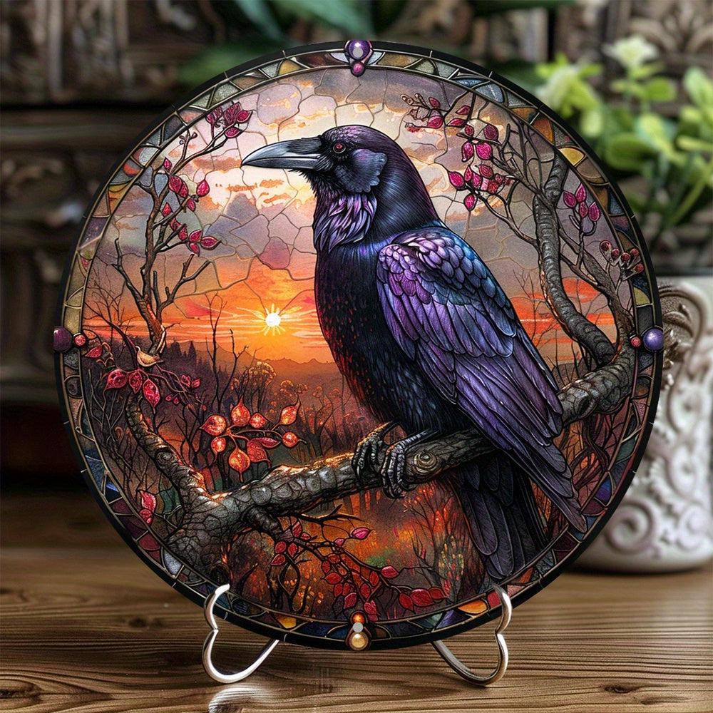 Floral Dark Crow Metal Sign Witchy Raven Gothic Decor-MoonChildWorld